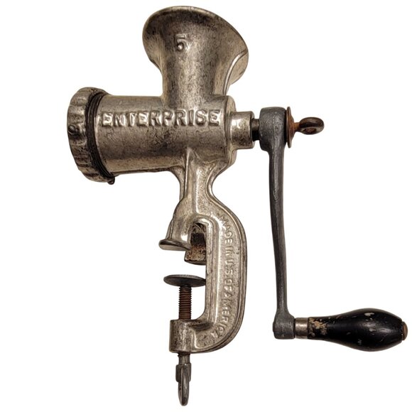 Vintage Antique Enterprise No #5 Tinned Cast Iron Meat Grinder Made in USA - Picture 2 of 11